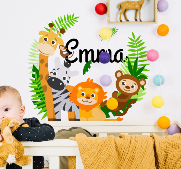 Naam muursticker kinderkamer jungle dieren