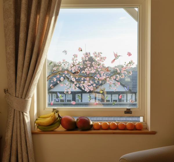 Raamsticker kersenbloesem met vogels