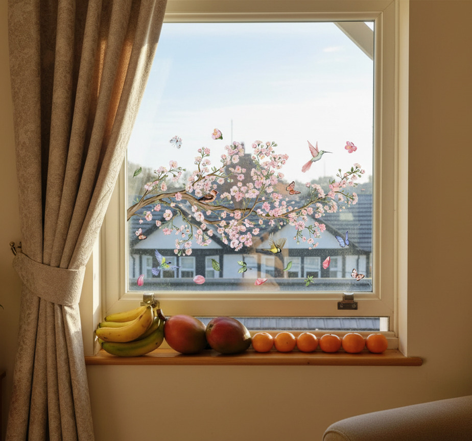 Raamsticker kersenbloesem met vogels