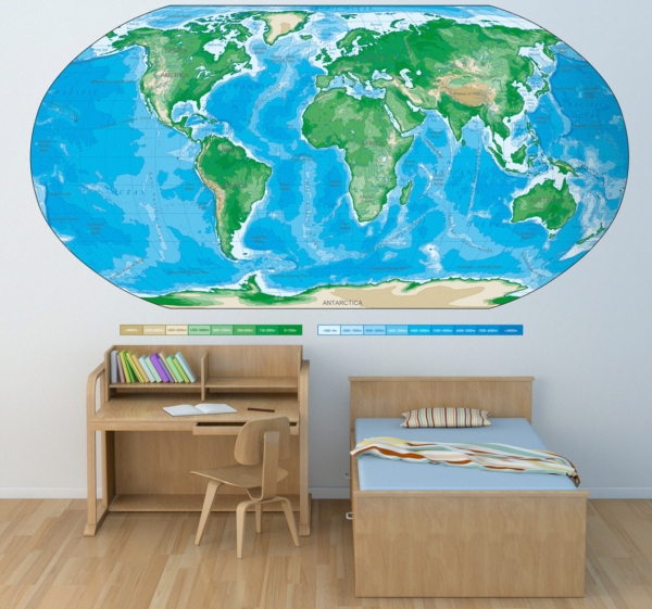 Muurstickers wereldkaart kinderkamer kleur atlas