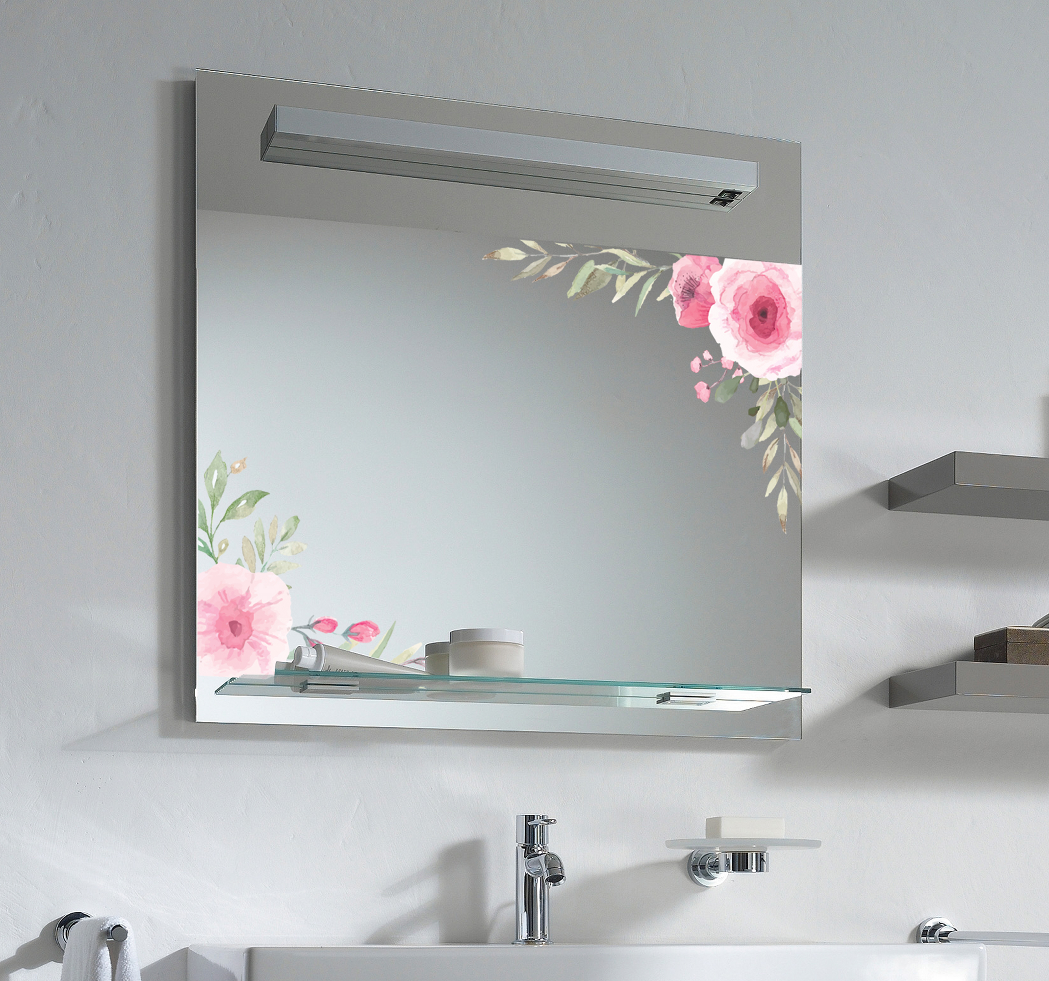 Spiegel badkamer sticker roze bloemen