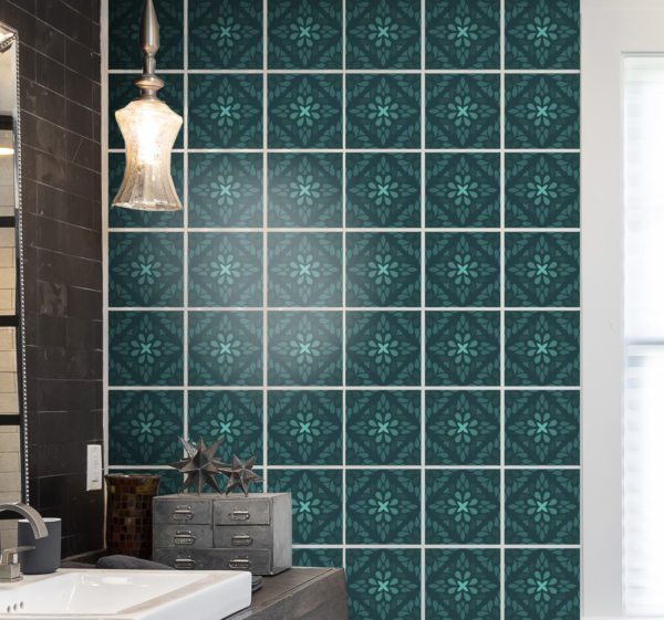 Tegelstickers badkamer geometrische smaragd