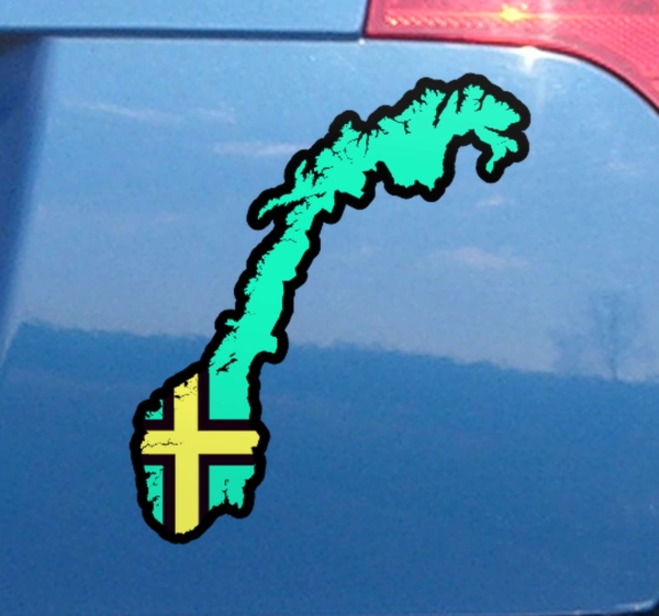 Auto bumper sticker blauwe kaart van noorwegen met vlag