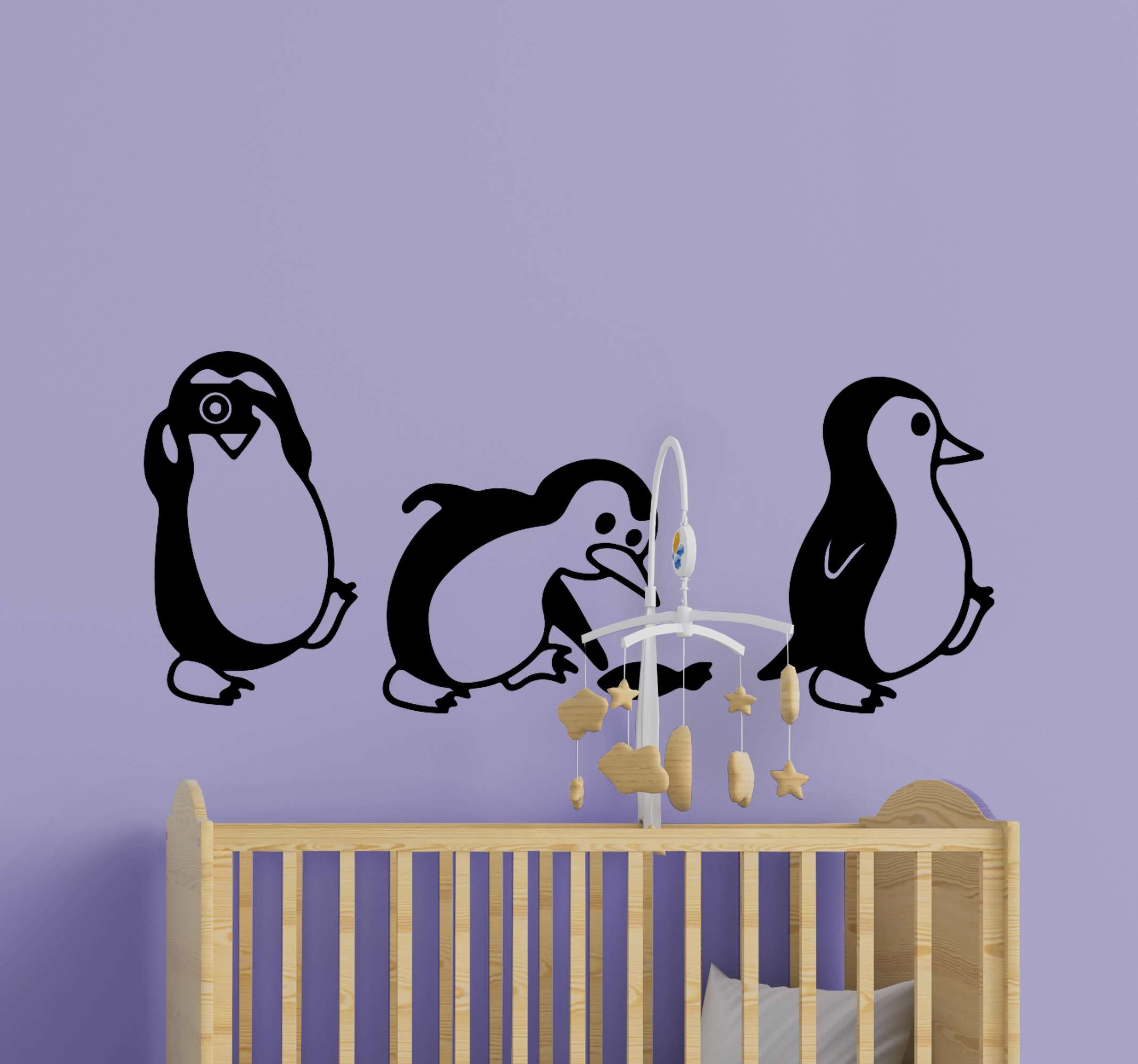 Vogel muursticker met schattige pinguïns lopen