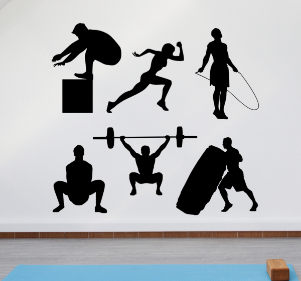 Muurstickers personen Fitnessgewichten uitwerken