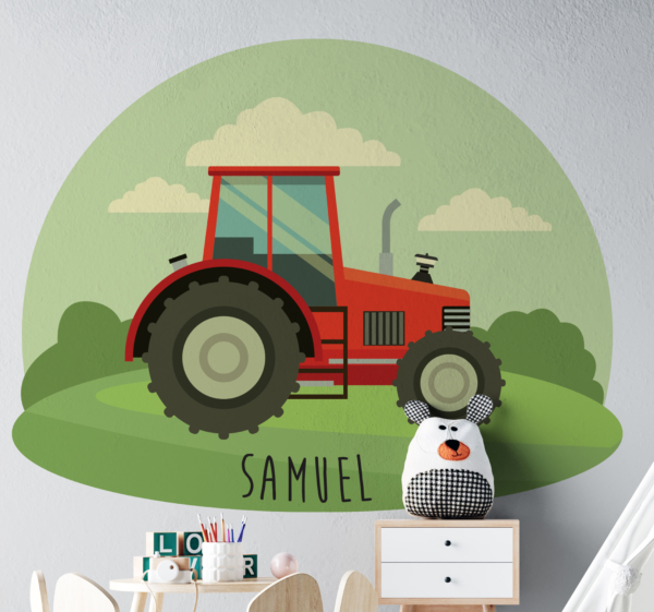 Muursticker kinderkamer speelgoed naam en kleine tractor