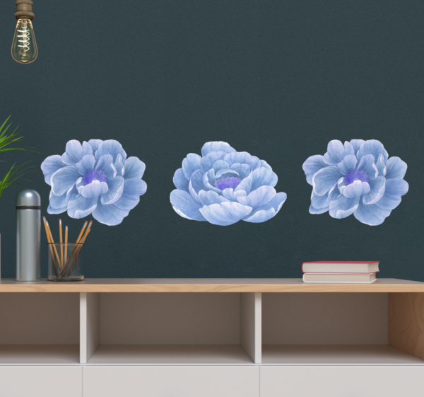 Bloemen stickers Pioenroos in blauw