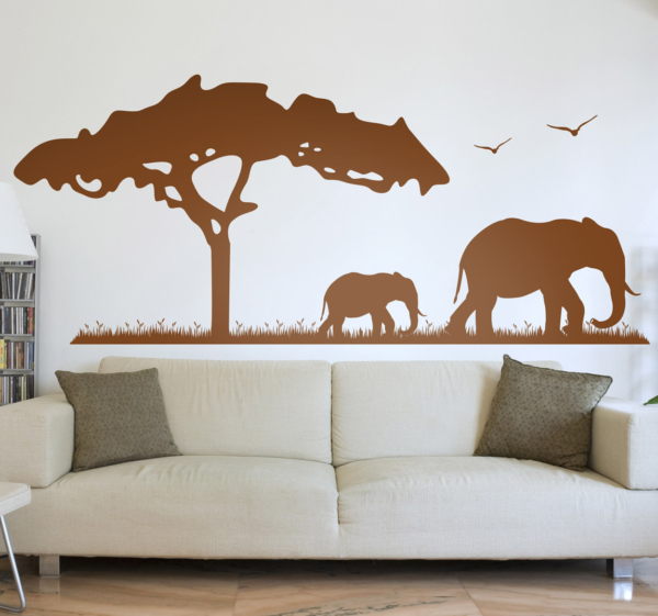 Muursticker woonkamer Afrika safari olifanten