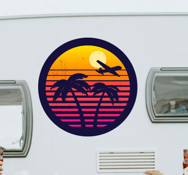 Camper sticker Oranje retro palmen