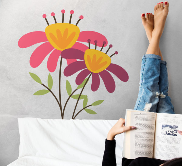 Bloemen muursticker paars roze