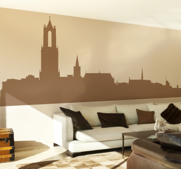 Muursticker woonkamer skyline Utrecht silhouet