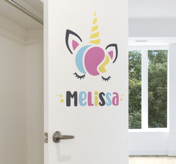 Deur sticker Gepersonaliseerde eenhoornnaam