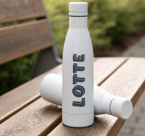 Drinkfles sticker met stipjes versiering