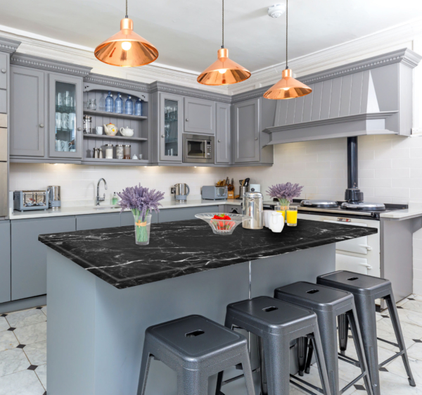 Werkblad sticker zwart marmer voor keuken