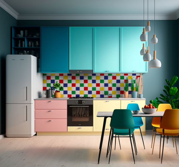 Tegelstickers keuken kleurrijke vierkanten