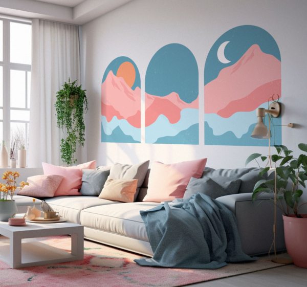 Muursticker woonkamer met berg uitzicht abstract